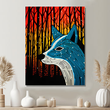 Minimal Fox Hunting In The Forest - Fox Framed Canvas Art